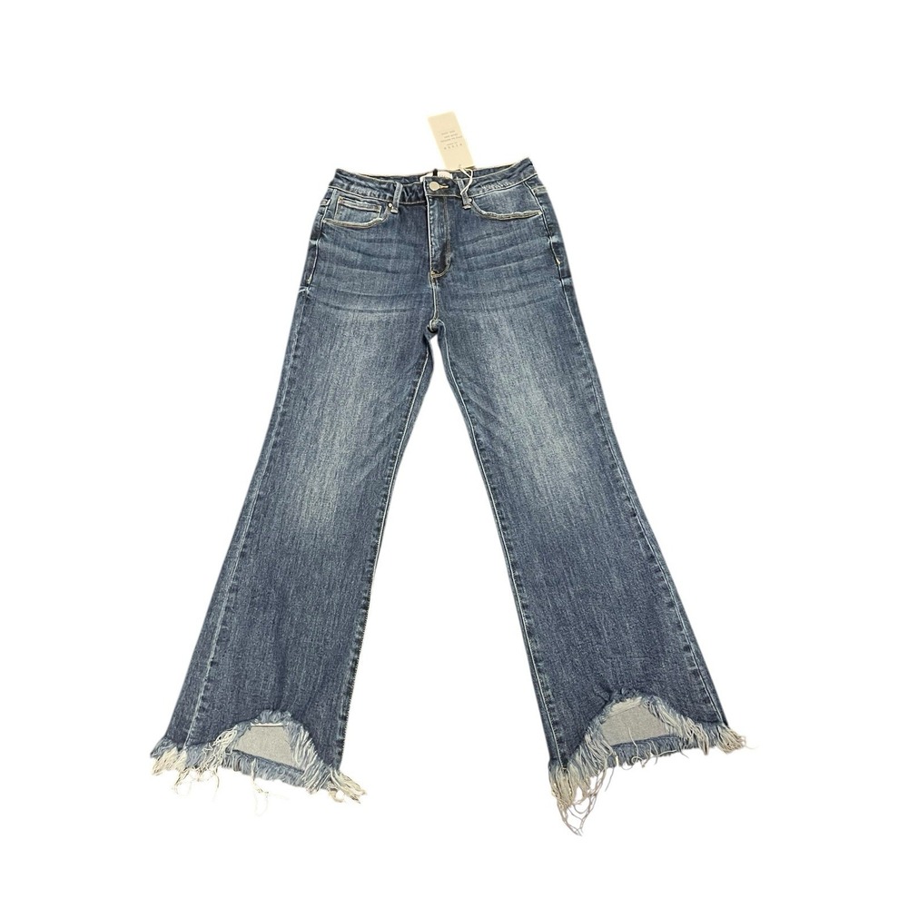 Risen RDP5599 Medium H/R Fray Hem Ankle Bootcut Jeans